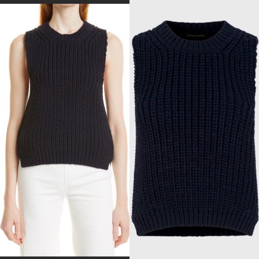 Stine Goya Annemarie Chunky Knit Sleeveless Vest in Navy size XS - Picture 3 of 11